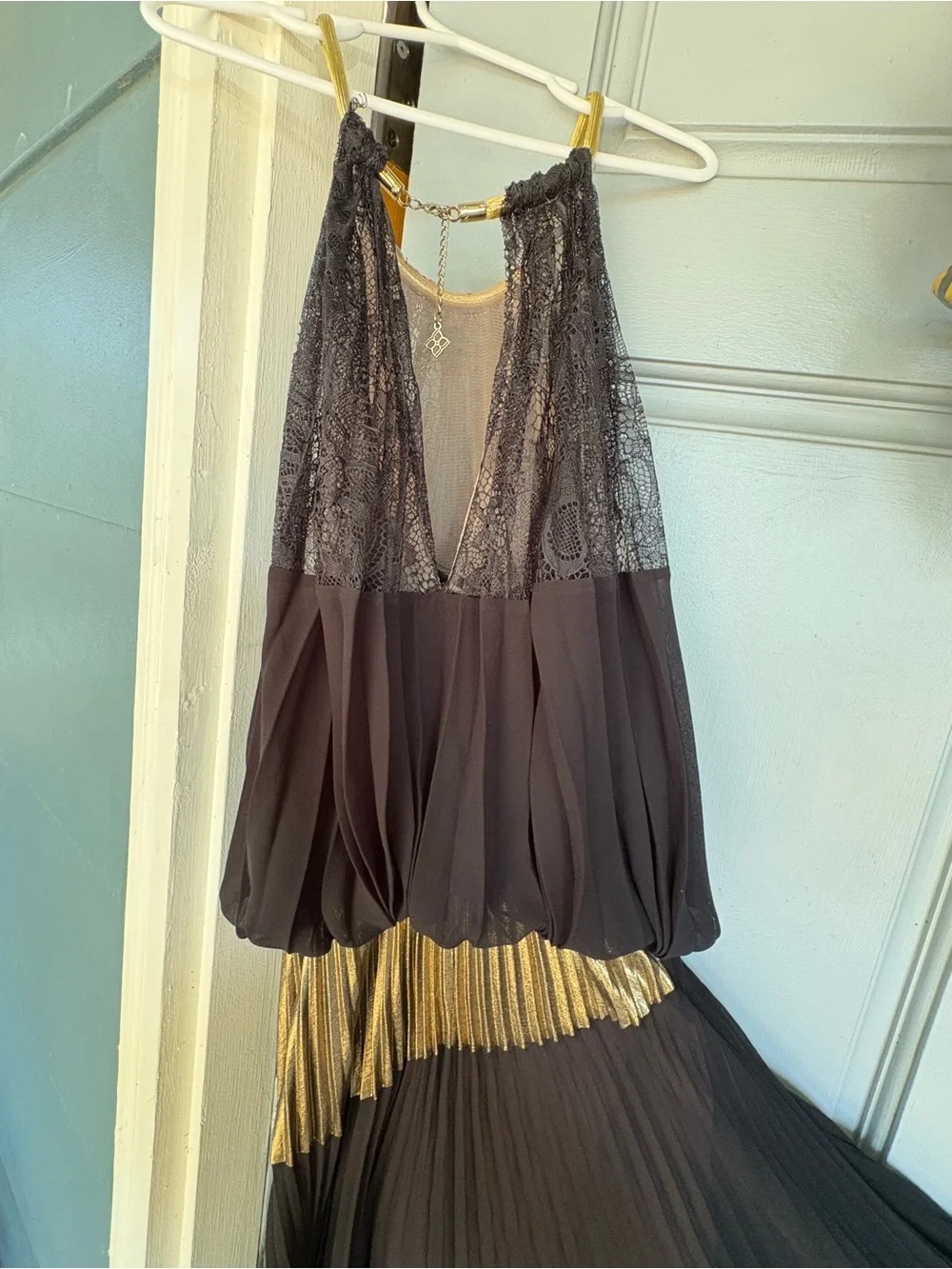 BCBGMaxAzria Black Maxi Dress with Gold and Silver Panels